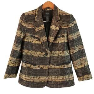 Smythe Les Vestes US Size 10 Leather Trim Gold Black Tweed Blazer 3/4 sleeves
